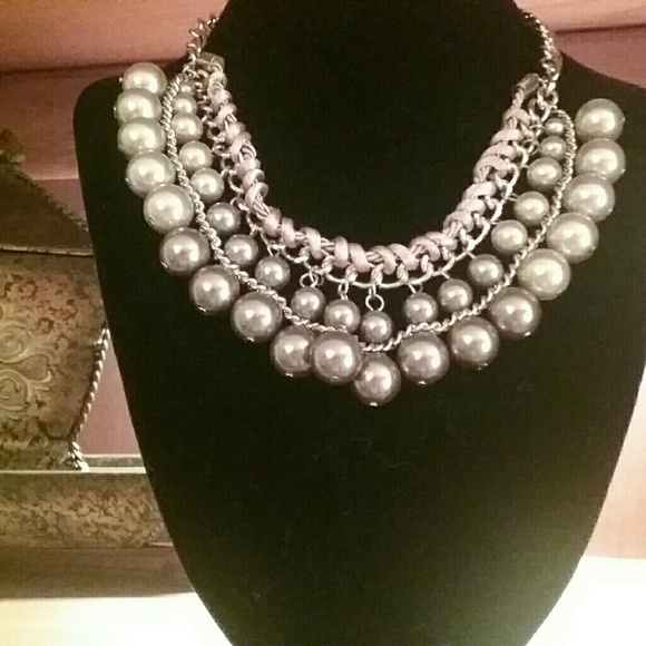 Anne Klein Jewelry - Faux pearl necklace with faux leather braiding